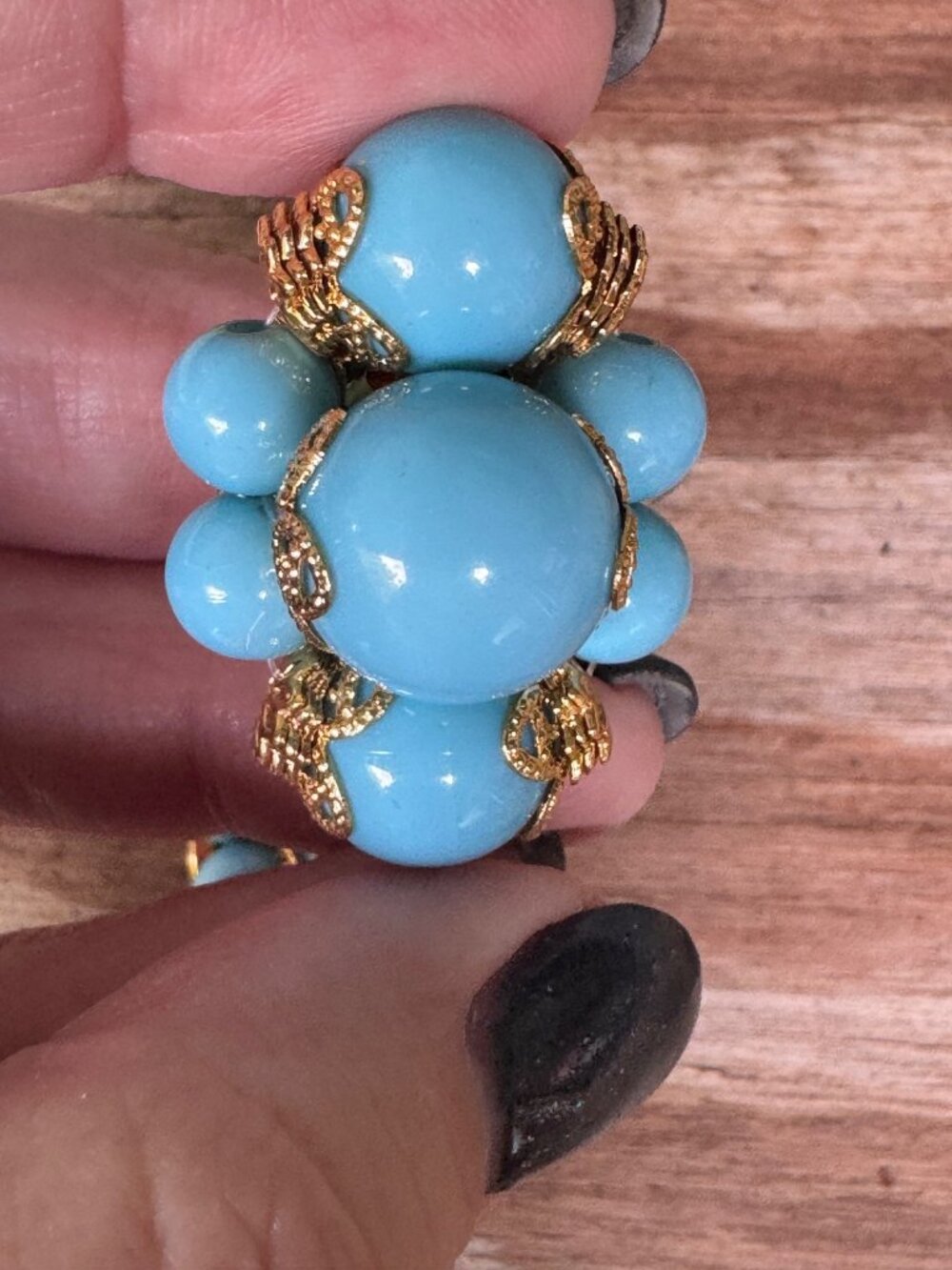 Joan Rivers Gold-Tone Clip-On Earrings With Blue Bead Clusters - Picture 6 of 6